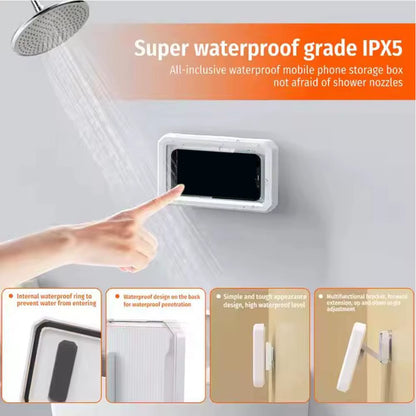 1Pc Waterproof Wall Mounted Phone Case No-Trace Hanging Phone Box Bathroom Sealed Holder Wall Hanging Mobile Phone Storage
