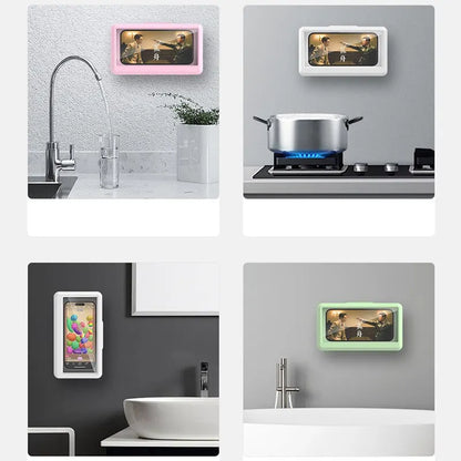 Waterproof Shower Phone Holder Splash-Proof 360° Rotate Can Be Touched Shower Phone Case Mount for Bathroom Batheub Kitchen Wall