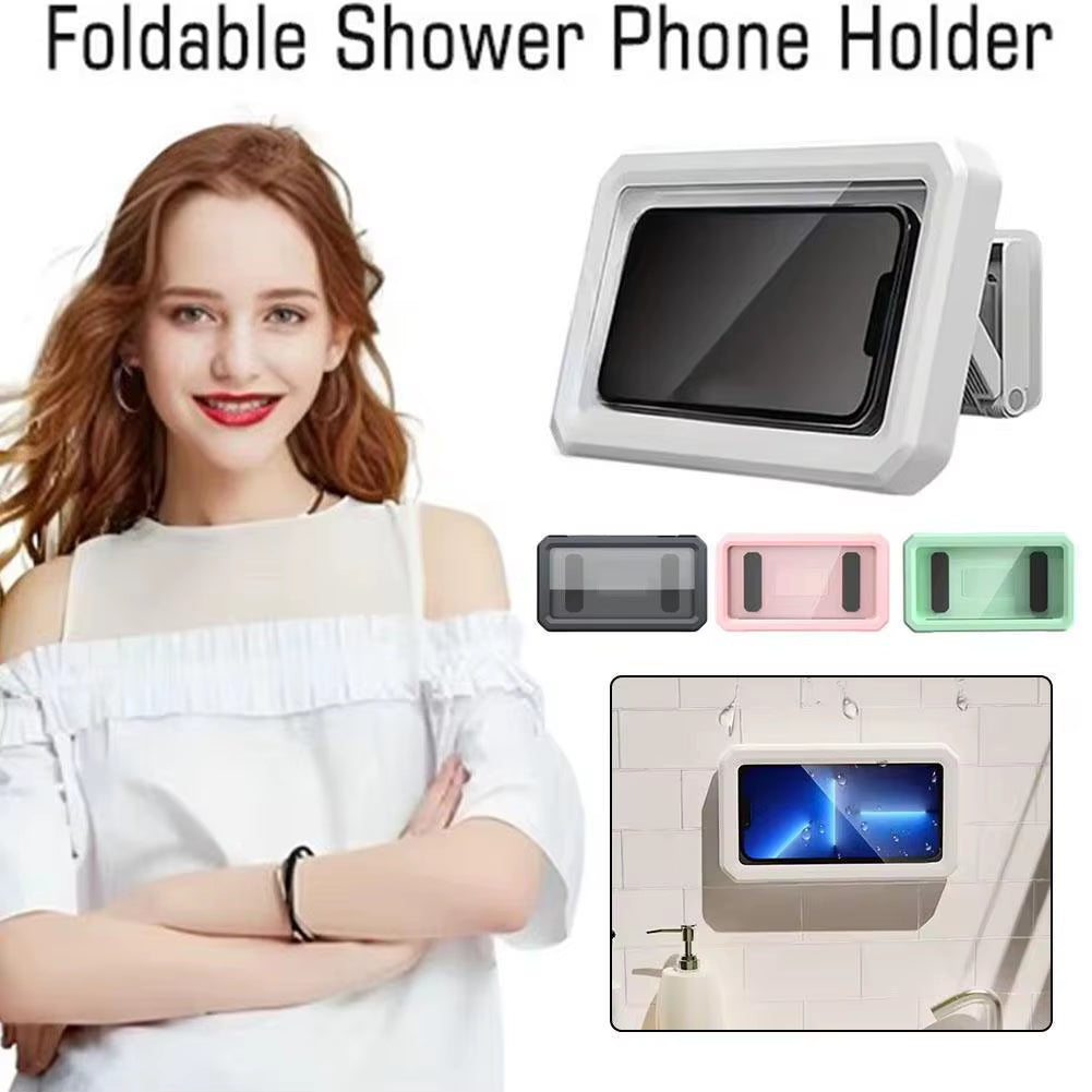 1Pc Waterproof Wall Mounted Phone Case No-Trace Hanging Phone Box Bathroom Sealed Holder Wall Hanging Mobile Phone Storage
